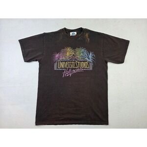Vintage Universal Studios Hollywood Fireworks Brown Shirt Mens L USA Made *READ*